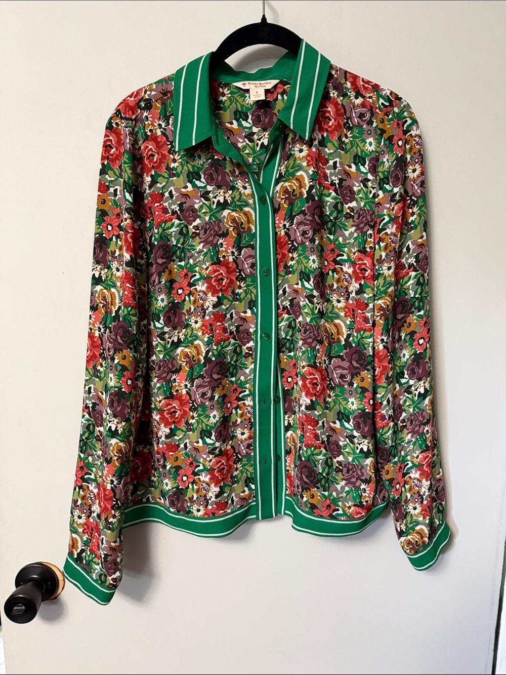 Brooks Brothers Multicolor Floral Button-Down with Green Trim